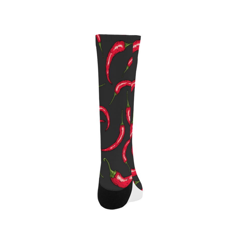 Chili peppers pattern black background Crew Socks