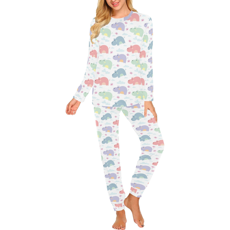 Hippopotamus Pattern Print Design 03 Women's All Over Print Pajama Set