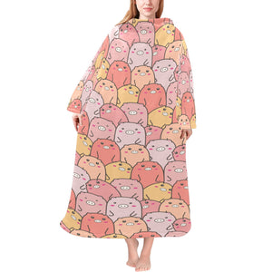 Pig Pattern Print Design 04 Blanket Robe with Sleeves