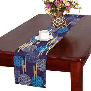 Blue japanese pattern cloud wave flower Table Runner