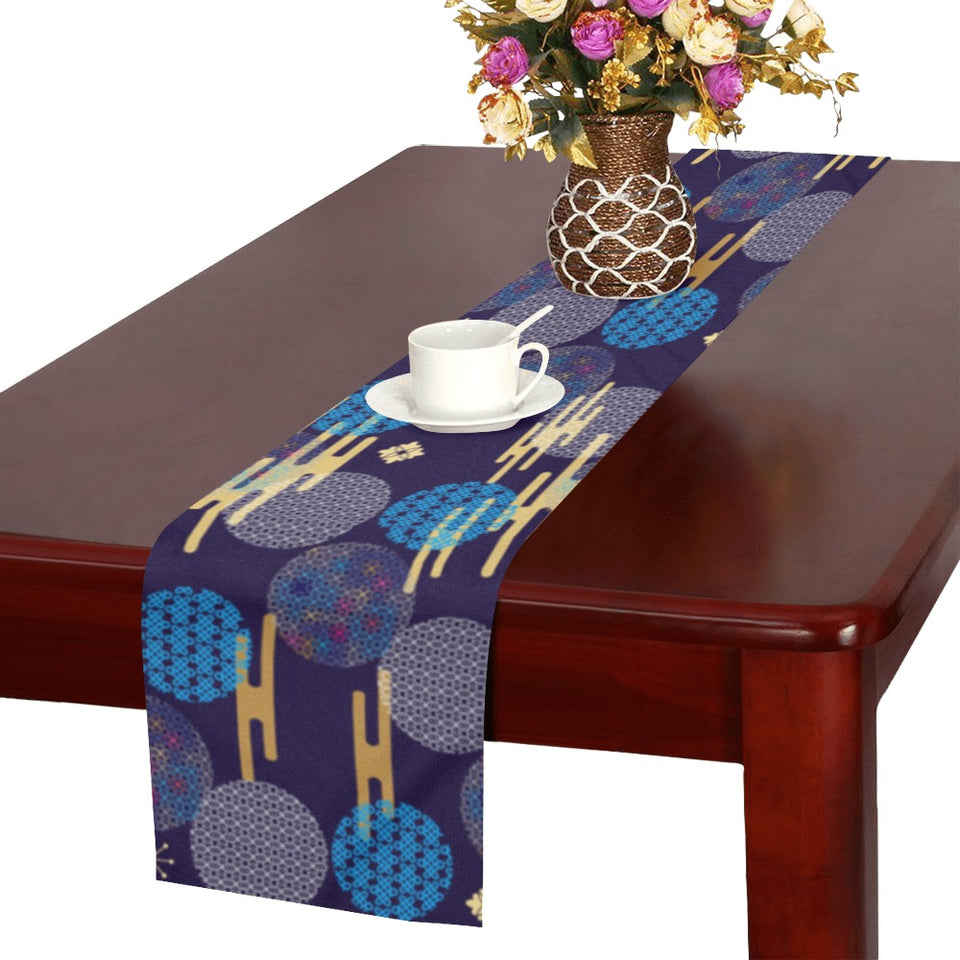 Blue japanese pattern cloud wave flower Table Runner