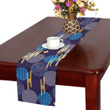 Blue japanese pattern cloud wave flower Table Runner