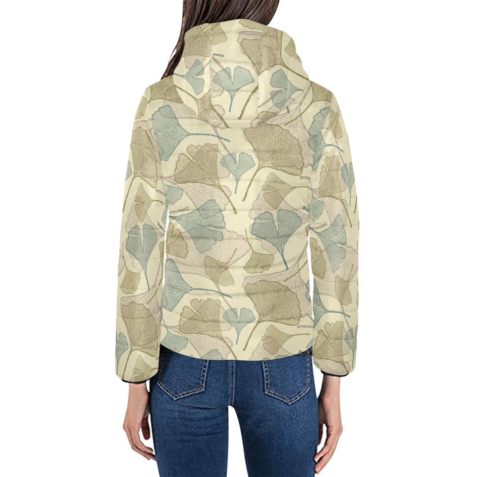 Ginkgo leaves design pattern Women's Padded Hooded Jacket