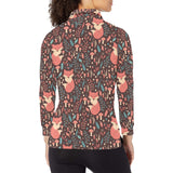 fox leaves mushroom pattern Women's Long Sleeve Polo Shirt
