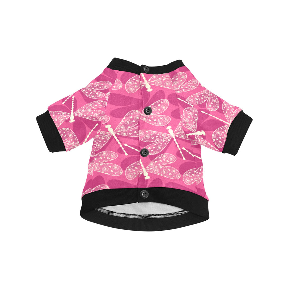 Beautiful dragonfly pink background All Over Print Pet Dog Round Neck Fuzzy Shirt