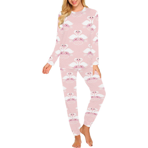 White swan and flower love pattern Women's All Over Print Pajama Set