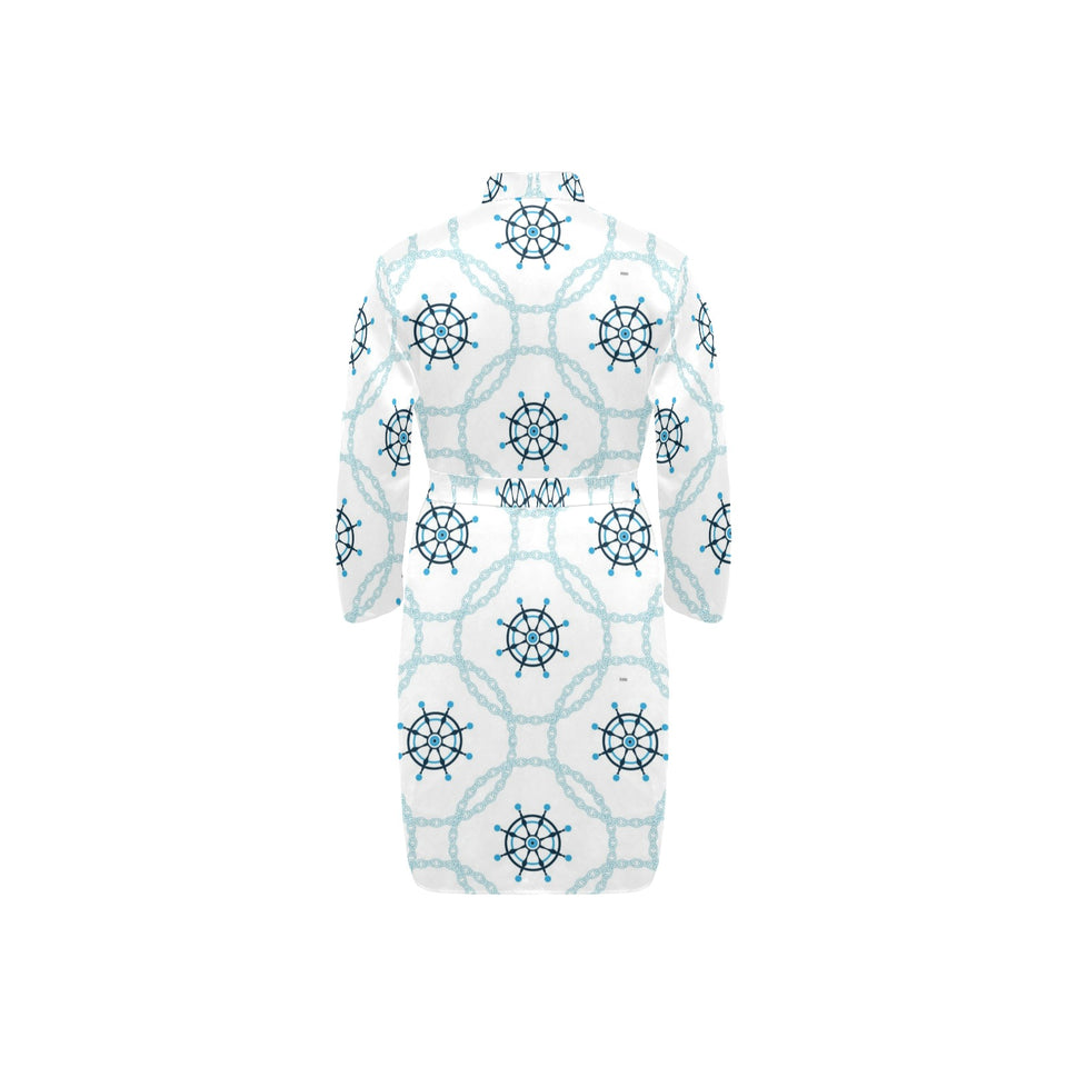 nautical steering wheel chain Men's Long Sleeve Belted Night Robe