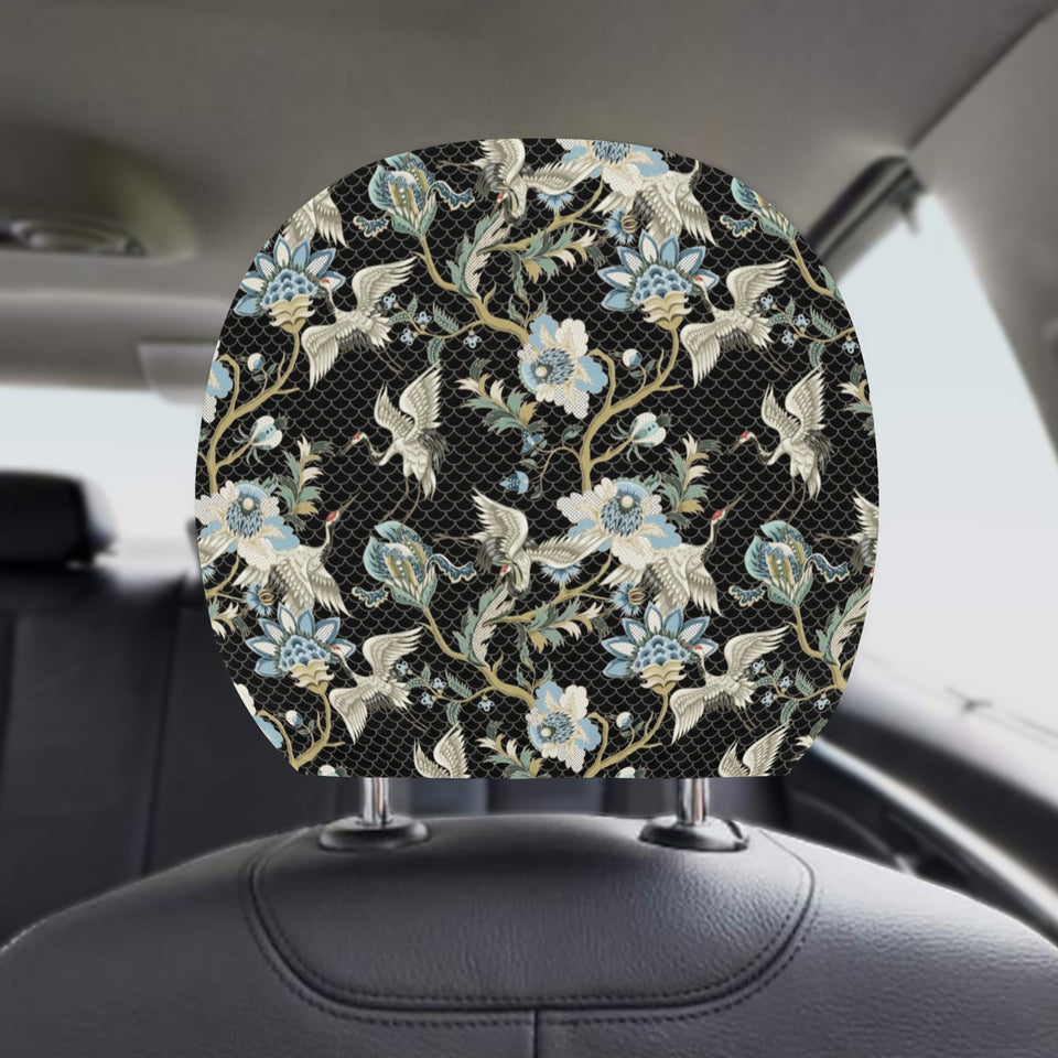 Japanese crane ornament elements Car Headrest Cover