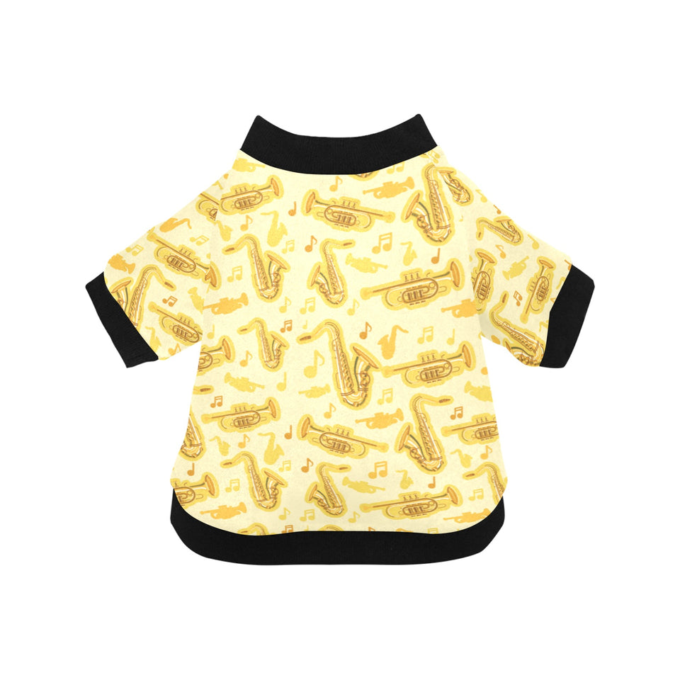 Saxophone cornet pattern yellow background All Over Print Pet Dog Round Neck Fuzzy Shirt