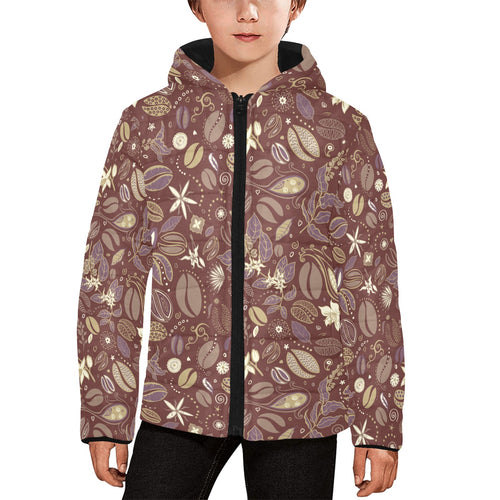 Coffee bean flower pattern Kids' Boys' Girls' Padded Hooded Jacket
