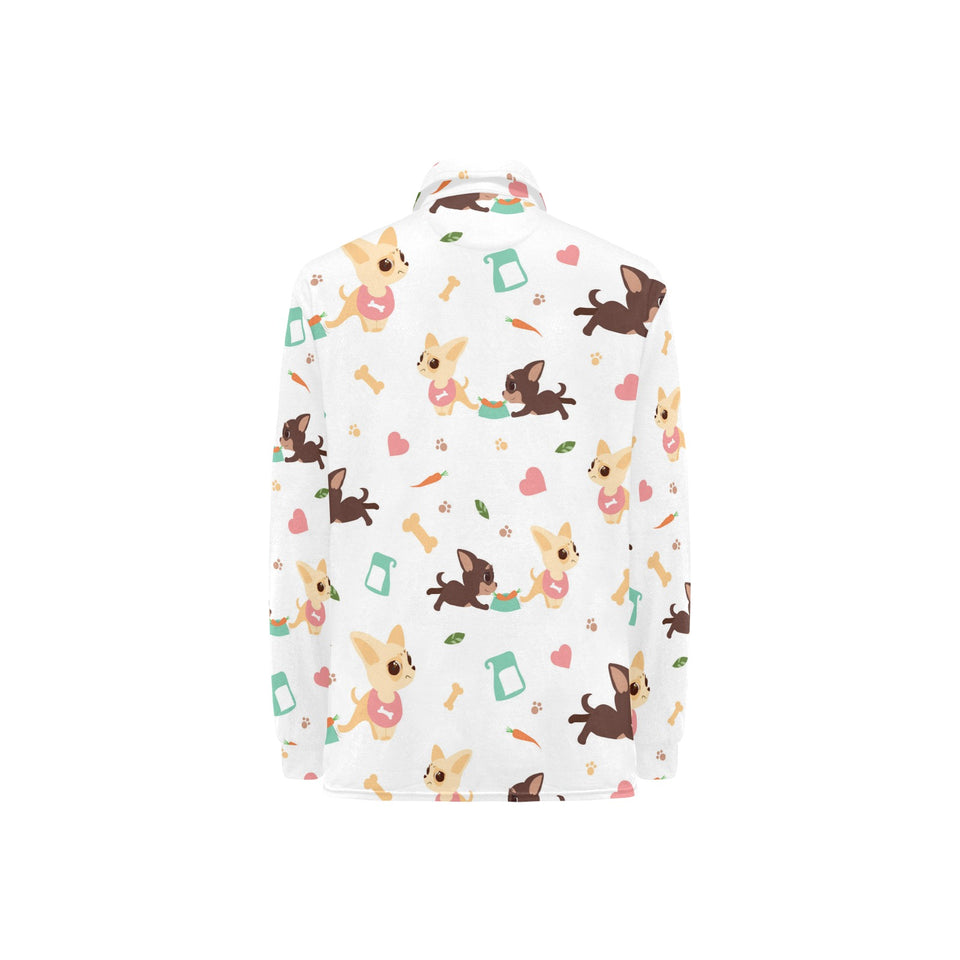 Cute Chihuahua puppie pattern Women's Long Sleeve Polo Shirt