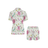 Hand drawn butterfly rose Women's V-Neck Short Pajama Set