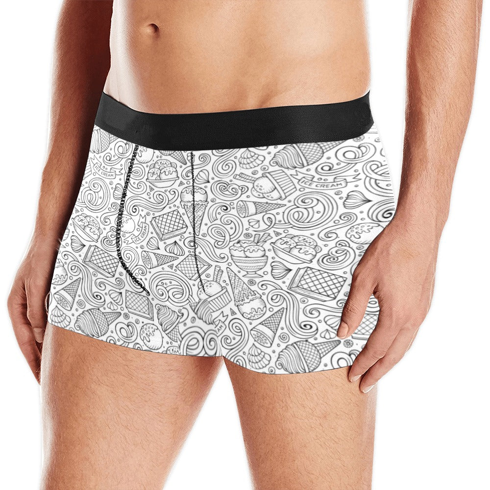 Cartoon hand drawn ice cream black white Men's All Over Print Boxer Briefs Men's Underwear