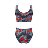 Koi Fish Carp Fishs hand drawn japanese art Chest Bowknot High Waisted Bikini Swimsuit