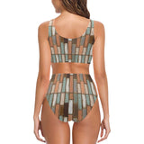 Wood Printed Pattern Print Design 02 Chest Bowknot High Waisted Bikini Swimsuit