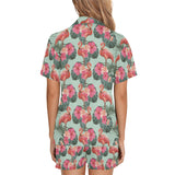 Beautiful flamingo tropical palm leaves hibiscus p Women's V-Neck Short Pajama Set