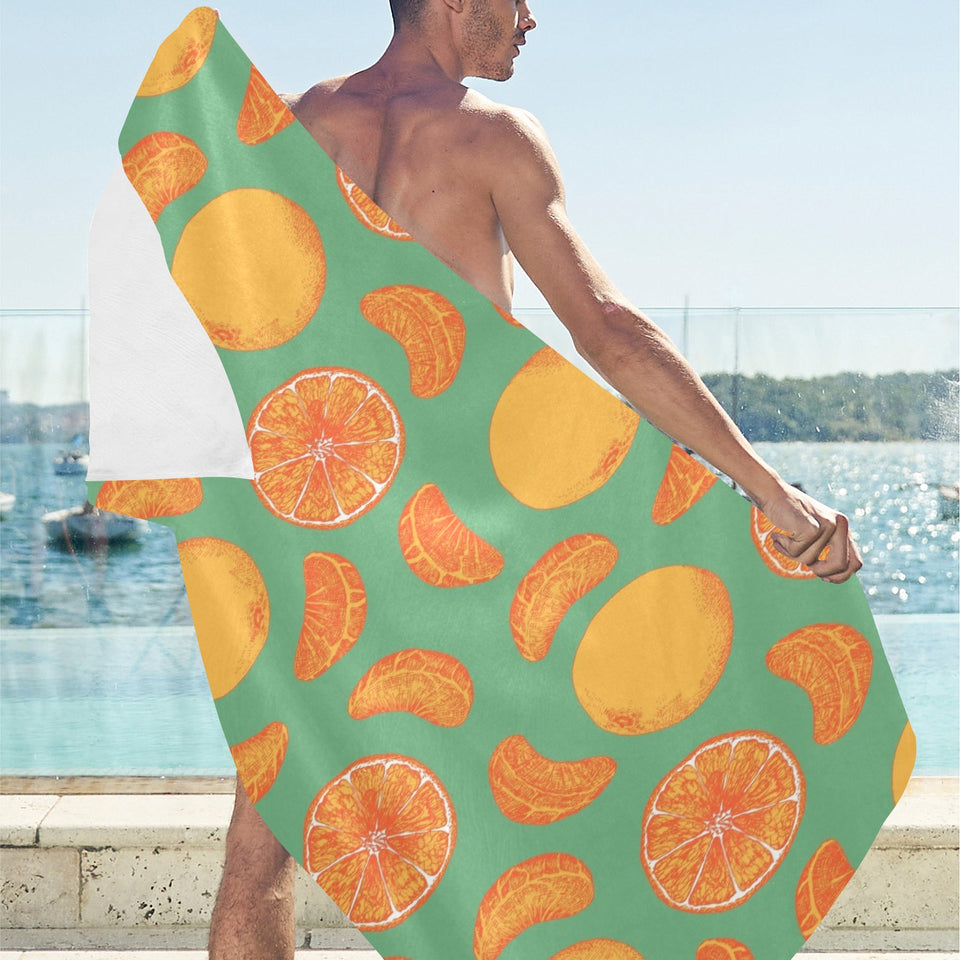 orange fruit pattern green background Beach Towel