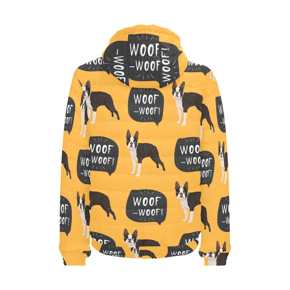 Boston terrier design pattern Men's Padded Hooded Jacket