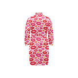 Lips Pattern Print Design 01 Men's Long Sleeve Belted Night Robe