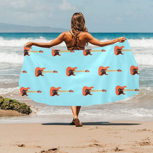 electric guitar pattern light blue background Beach Towel