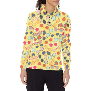 Sun Glasses Pattern Print Design 05 Women's Long Sleeve Polo Shirt