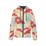 Red Bonsai gray sun japanese pattern Women's Padded Hooded Jacket