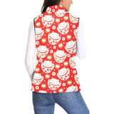 Cute Maneki neko cat red background Women's Padded Vest