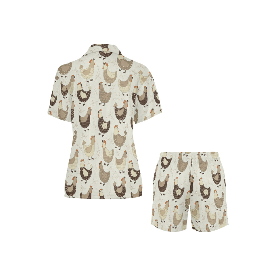 Cute rooster chicken cock Women's V-Neck Short Pajama Set