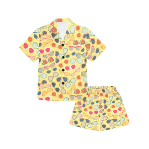 Sun Glasses Pattern Print Design 05 Kids' Boys' Girls' V-Neck Short Pajama Set