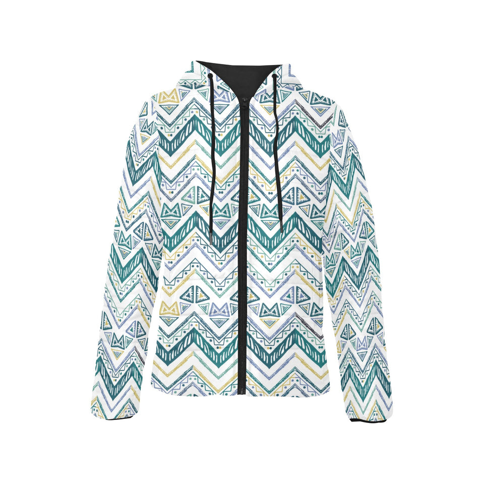 zigzag chevron paint design pattern Women's Padded Hooded Jacket