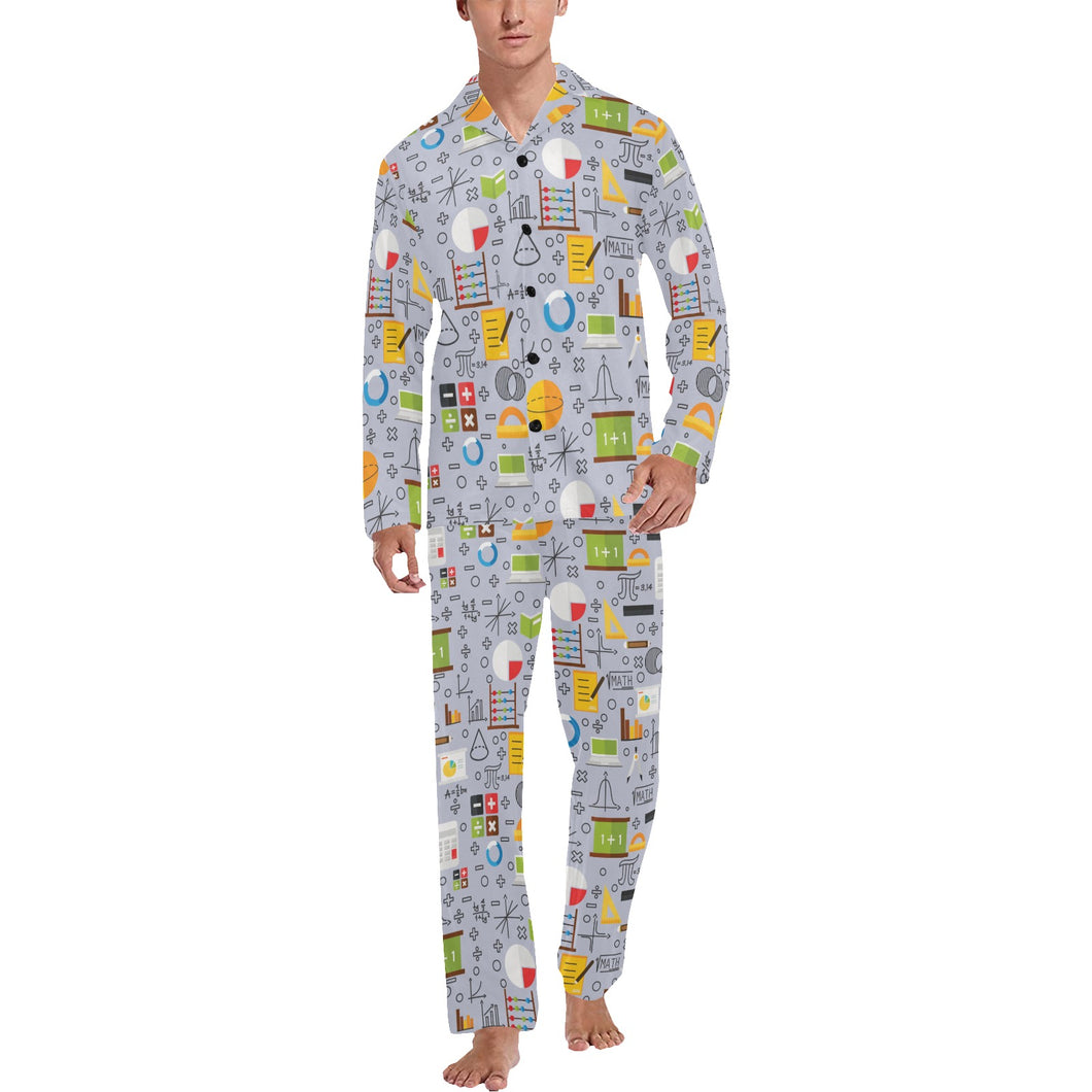 Math Pattern Print Design 04 Men's Long Pajama Set