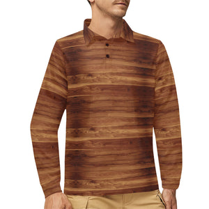 Wood Printed Pattern Print Design 04 Men's Long Sleeve Polo Shirt