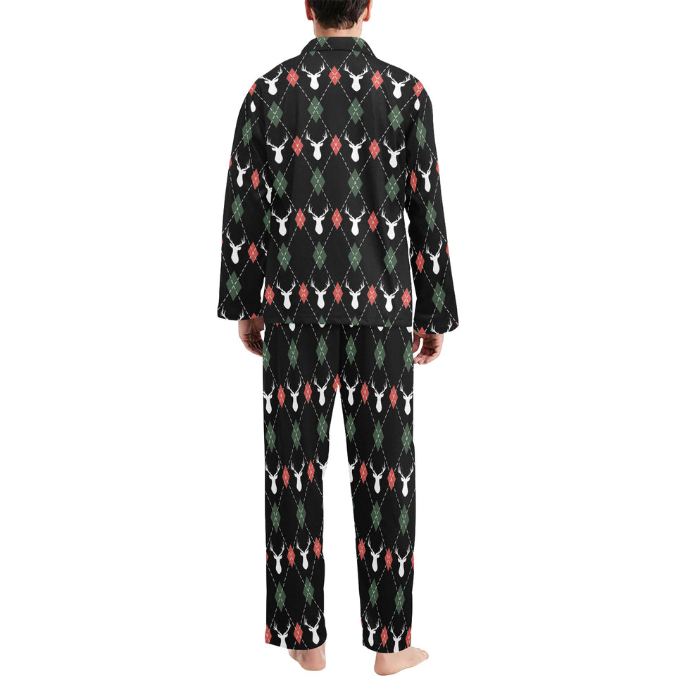 Deer Christmas new year pattern argyle Men's Long Pajama Set