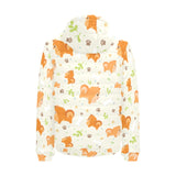 Cute brown pomeranian paw leave bone pattern Men's Padded Hooded Jacket