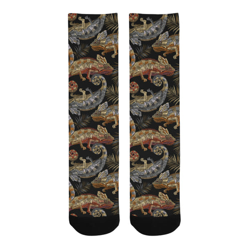 Chameleon lizard tropical leaves palm tree Crew Socks