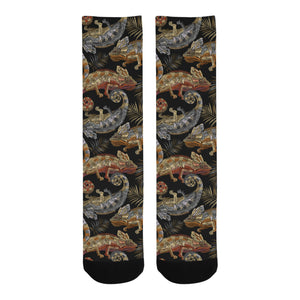 Chameleon lizard tropical leaves palm tree Crew Socks