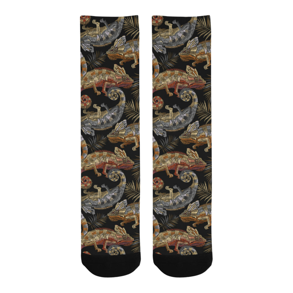 Chameleon lizard tropical leaves palm tree Crew Socks