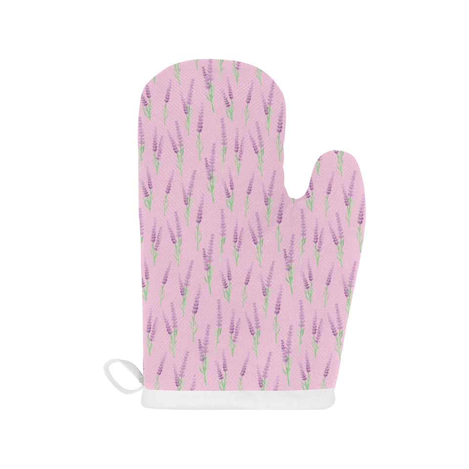Lavender pattern pink background Heat Resistant Oven Mitts