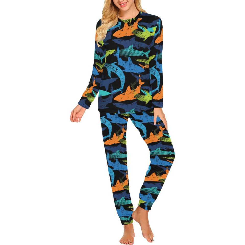 Colorful shark Women's All Over Print Pajama Set