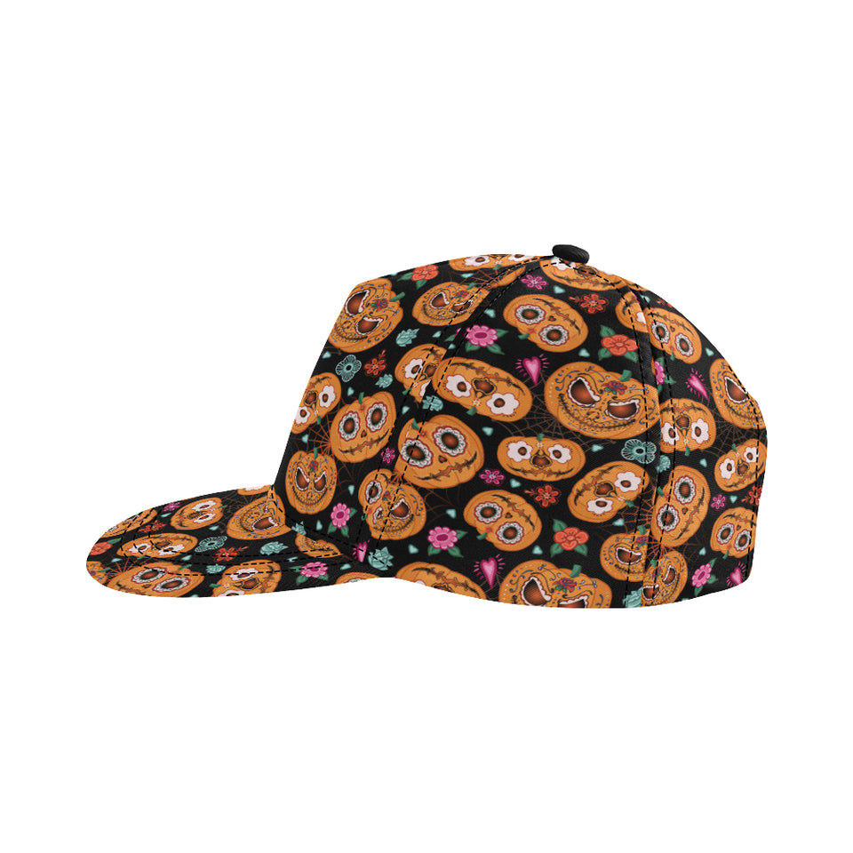 Pumpkin flowers spiderweb Halloween theme All Over Print Snapback Cap