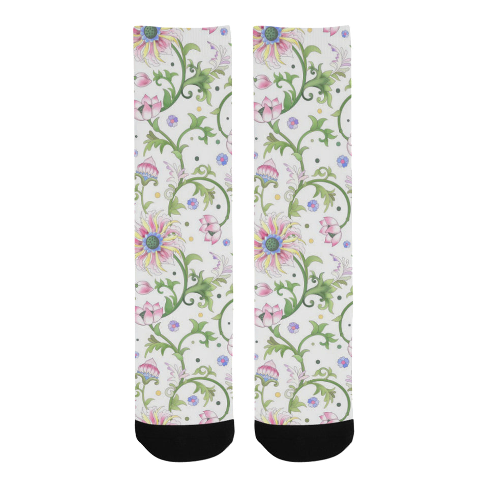 Beautiful pink lotus waterlily leaves pattern Crew Socks