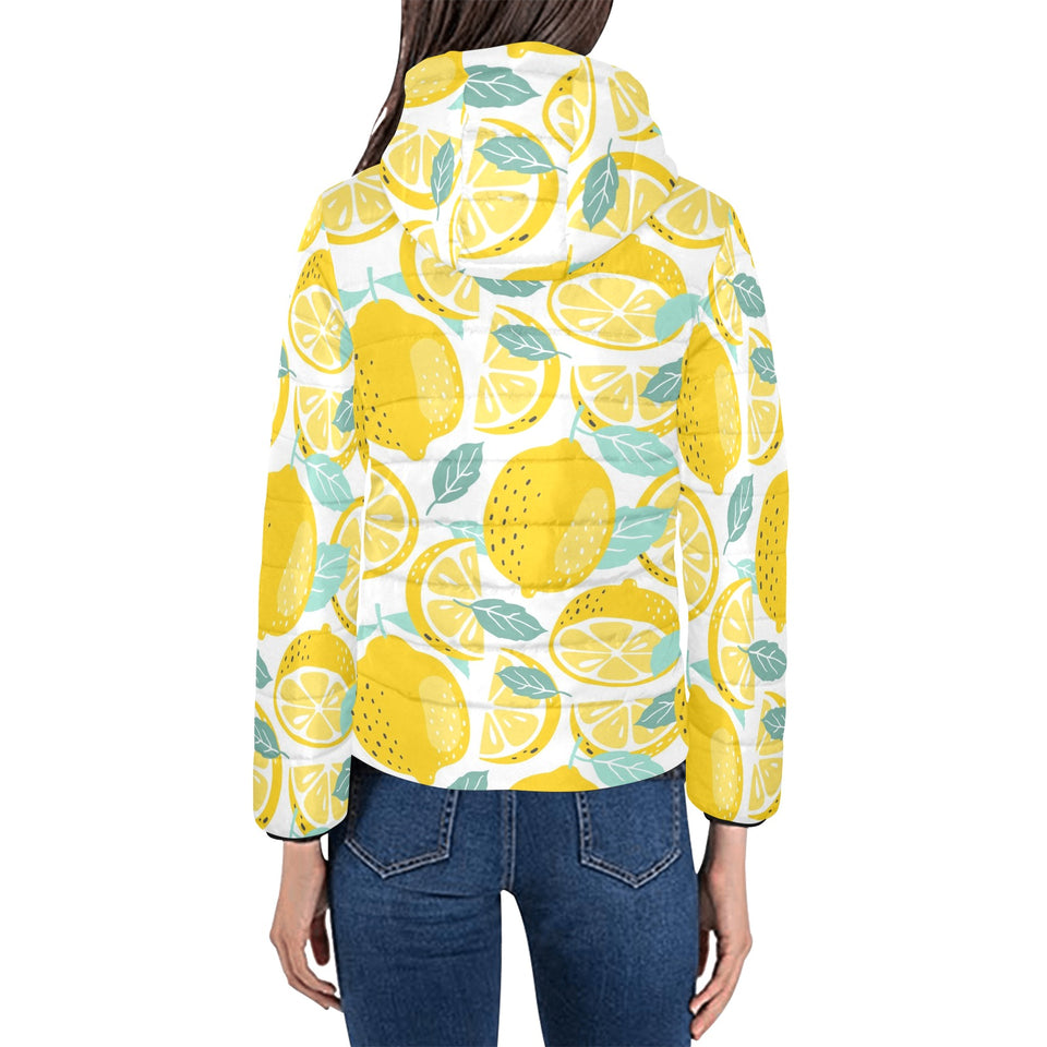 lemon design pattern Women's Padded Hooded Jacket