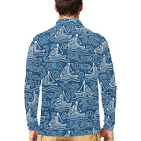 Hand drawn sailboat pattern Men's Long Sleeve Polo Shirt