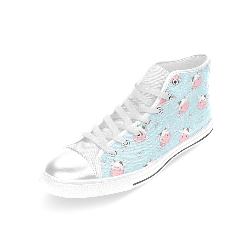 Cute cow flower pattern Women's High Top Canvas Shoes White