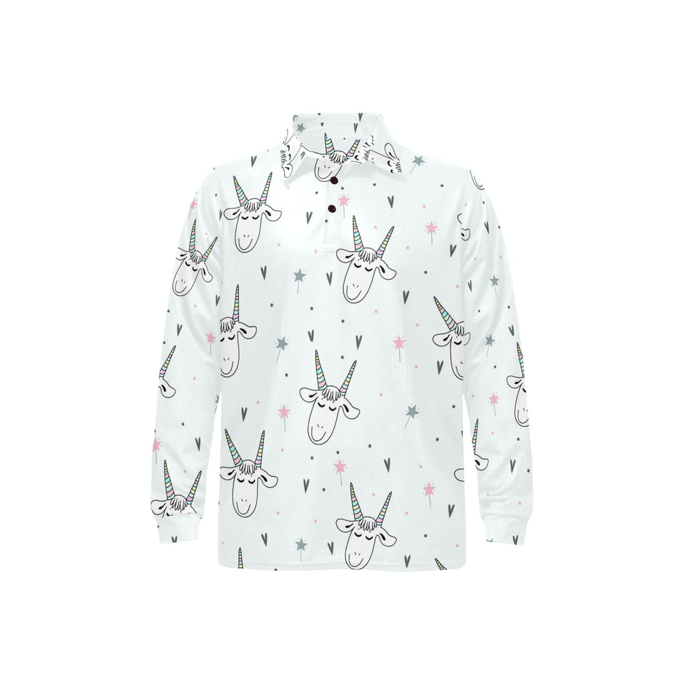 Cute goat design pattern Men's Long Sleeve Polo Shirt