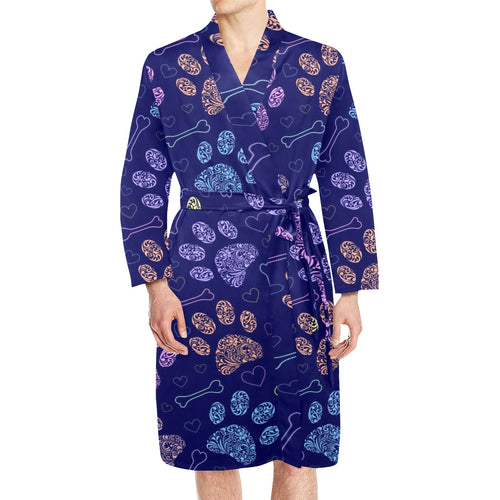 Dog Paws Pattern Print Design 02 Men's Long Sleeve Belted Night Robe