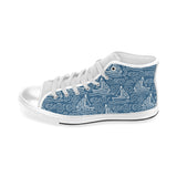 Hand drawn sailboat pattern Men's High Top Canvas Shoes White