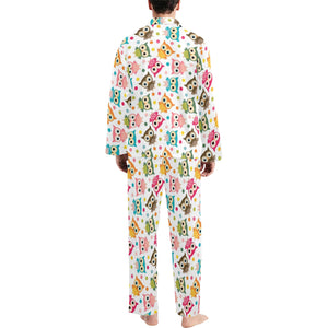 Color cute owl pattern Men's Long Pajama Set