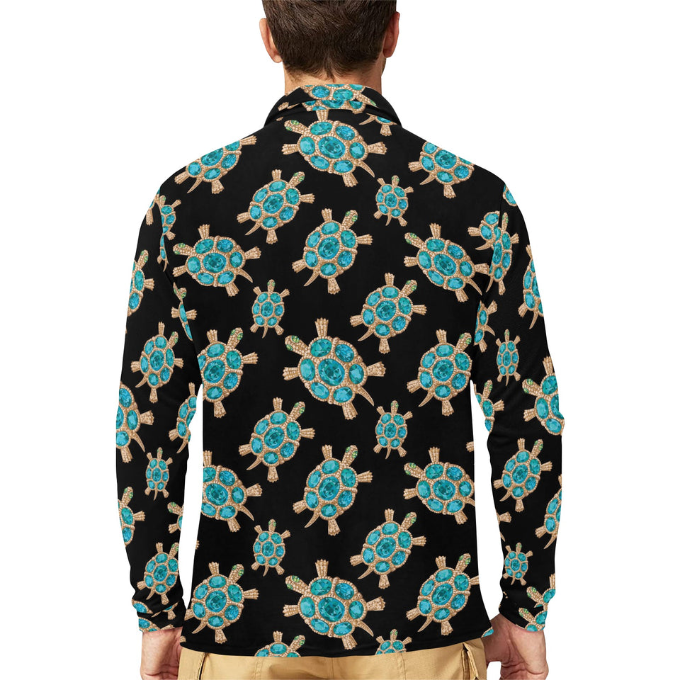 Sea turtle blue stone pattern Men's Long Sleeve Polo Shirt