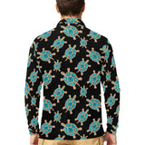 Sea turtle blue stone pattern Men's Long Sleeve Polo Shirt